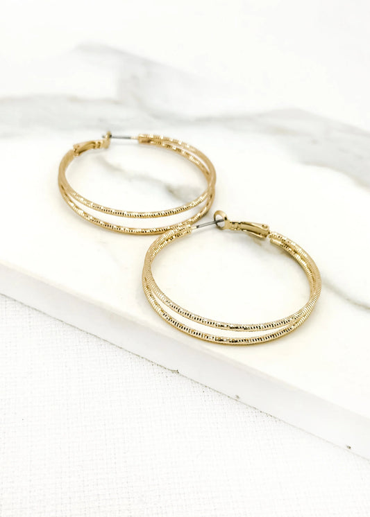Envy Faceted Gold Double Hoop Earring 