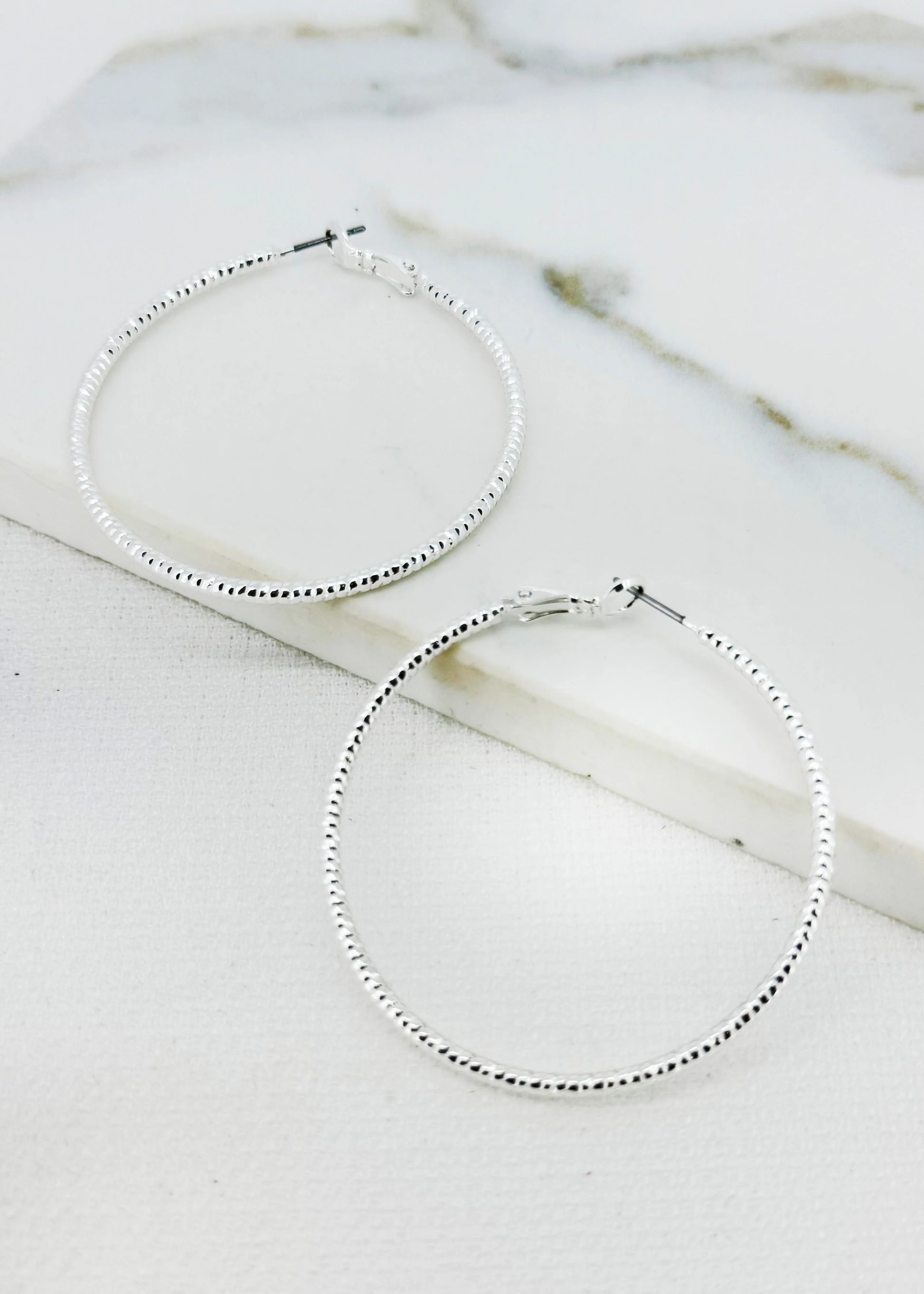 Envy Large Silver Textured Hoops