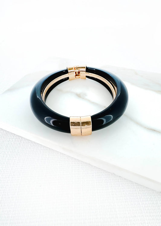 Envy Gold and Black Resin Hinged Bangle