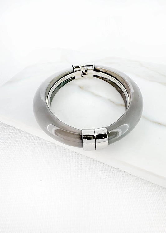 Envy Silver and Grey Resin Hinged Bangle