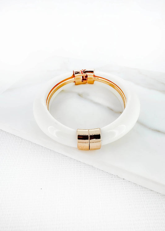 Envy Gold and White Resin Hinged Bangle