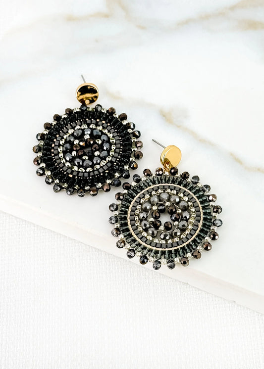 Envy Gold & Grey Faceted Bead Circular Earring