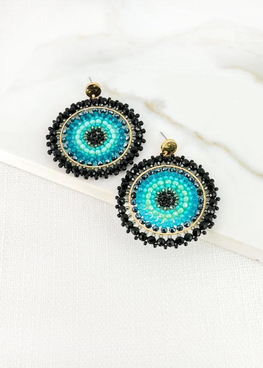 Envy Gold, Black & Blue Faceted Bead Circular Earring