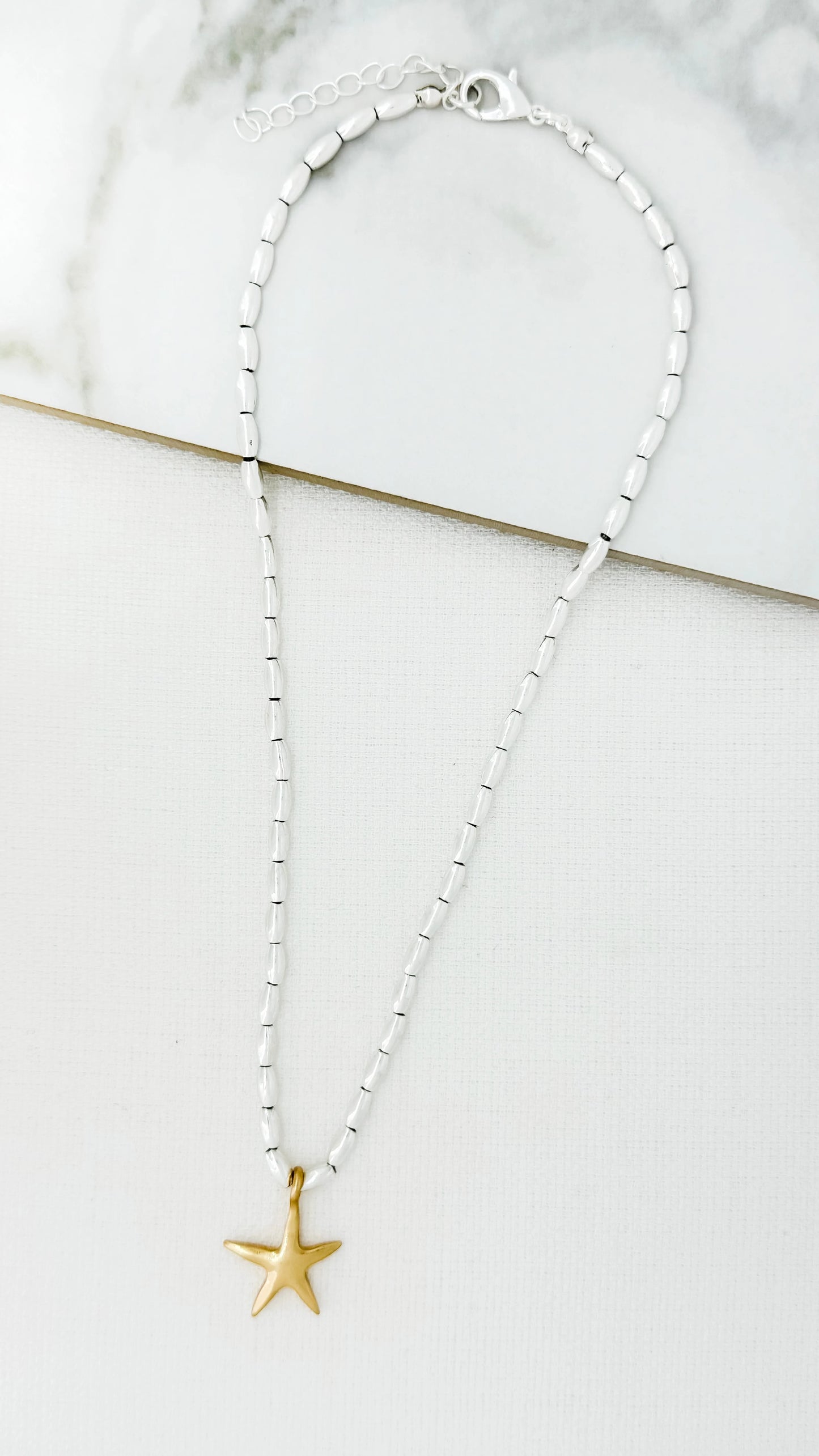 Envy Short Worn Silver Necklace with Gold Star Charm