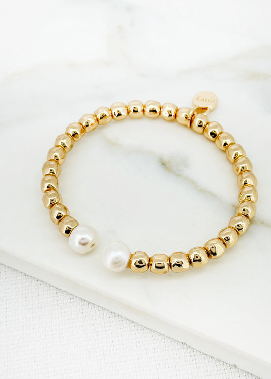Envy Gold Beaded Bangle with Pearl Detail