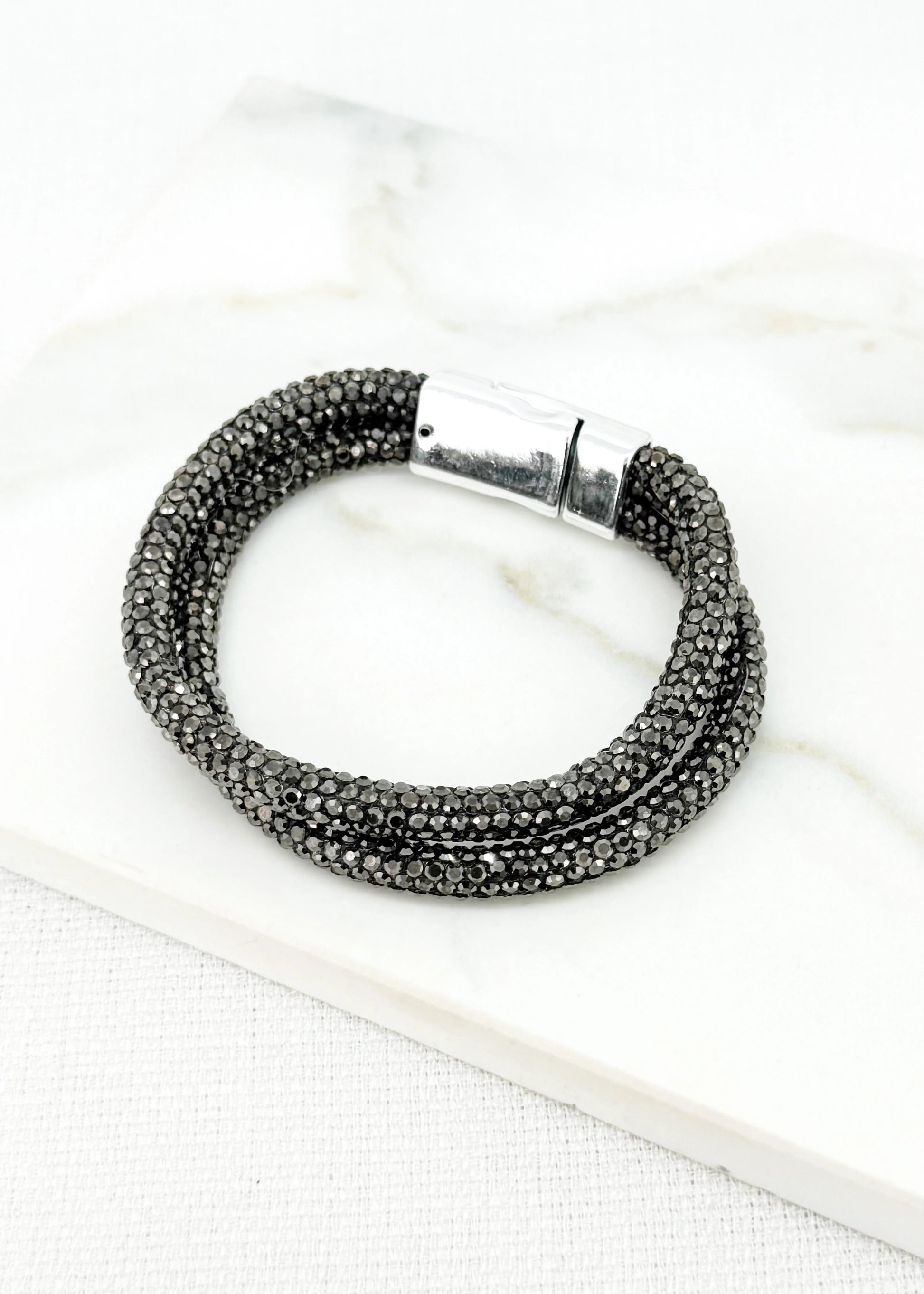 Envy Black Double Row Diamante Bracelet with Magnetic Clasp