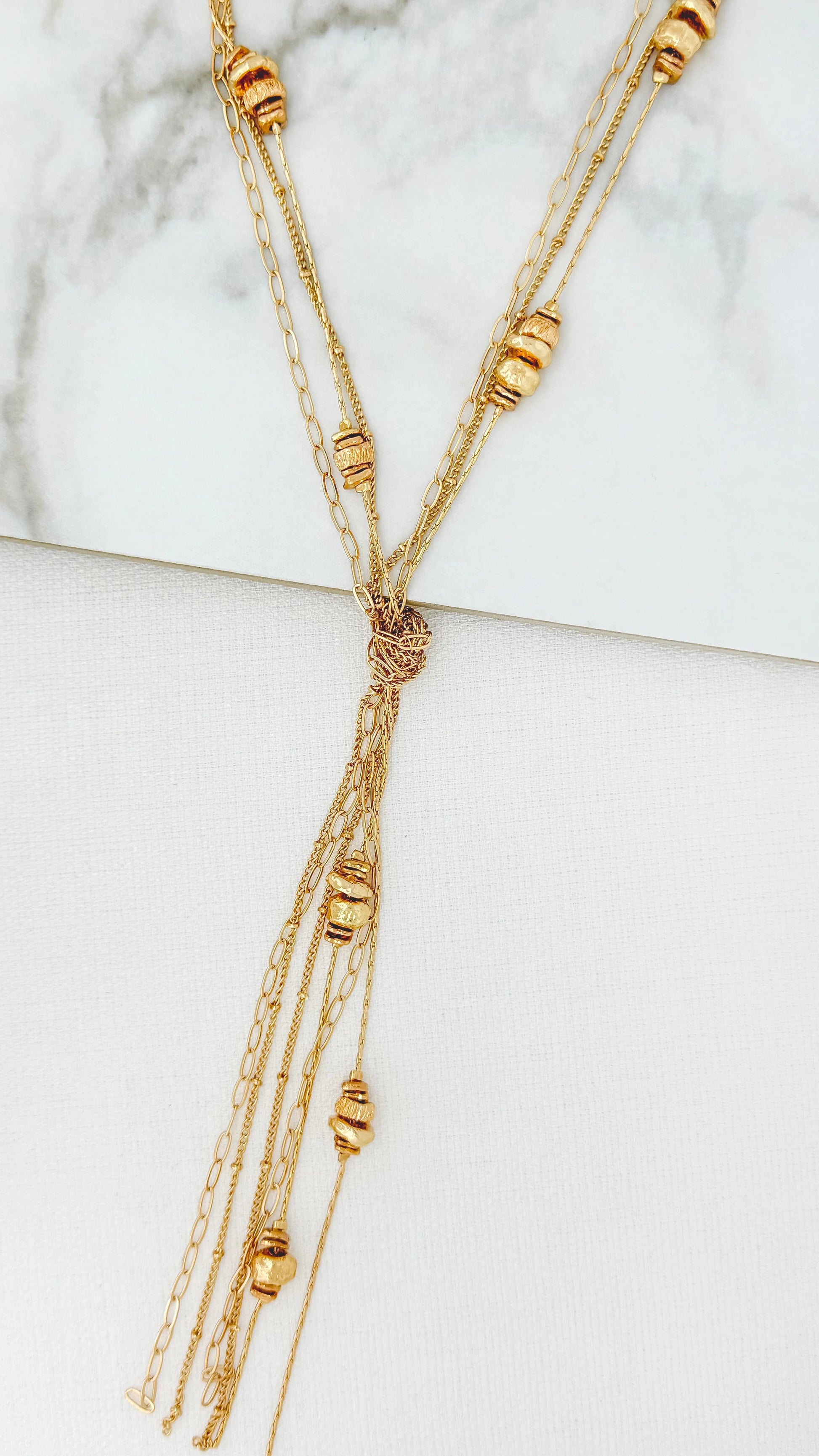 Envy Long Triple Layer Gold Knot Necklace