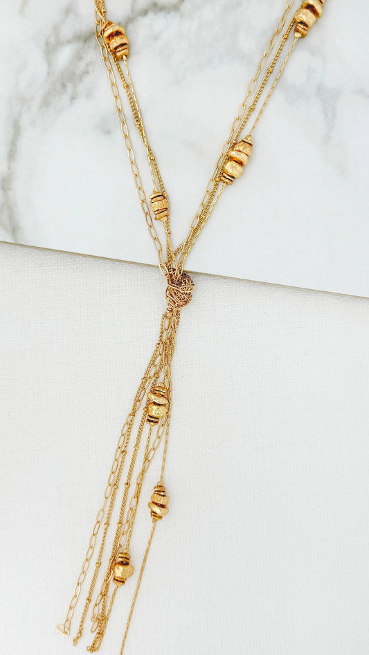 Envy Long Triple Layer Gold Knot Necklace