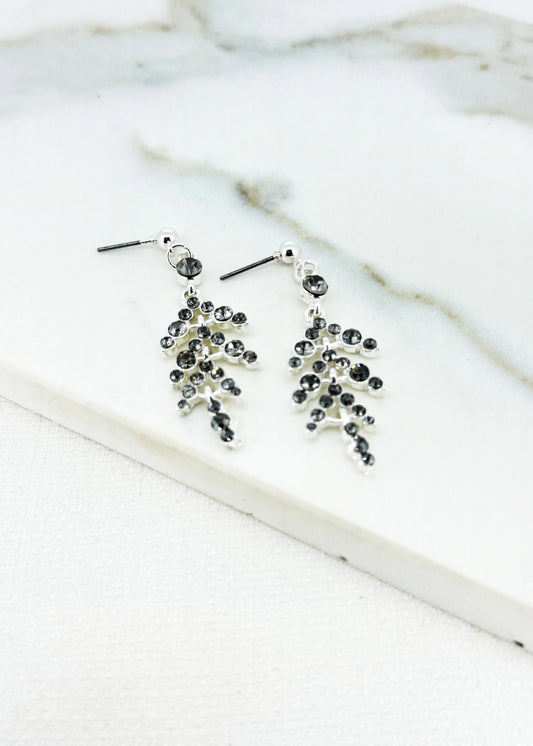 Envy Silver and Grey Crystal Leaf Design Dropper Earring