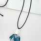 Envy Long Adjustable Black Cord Necklace with Silver, Blue & Black Resin Pendant