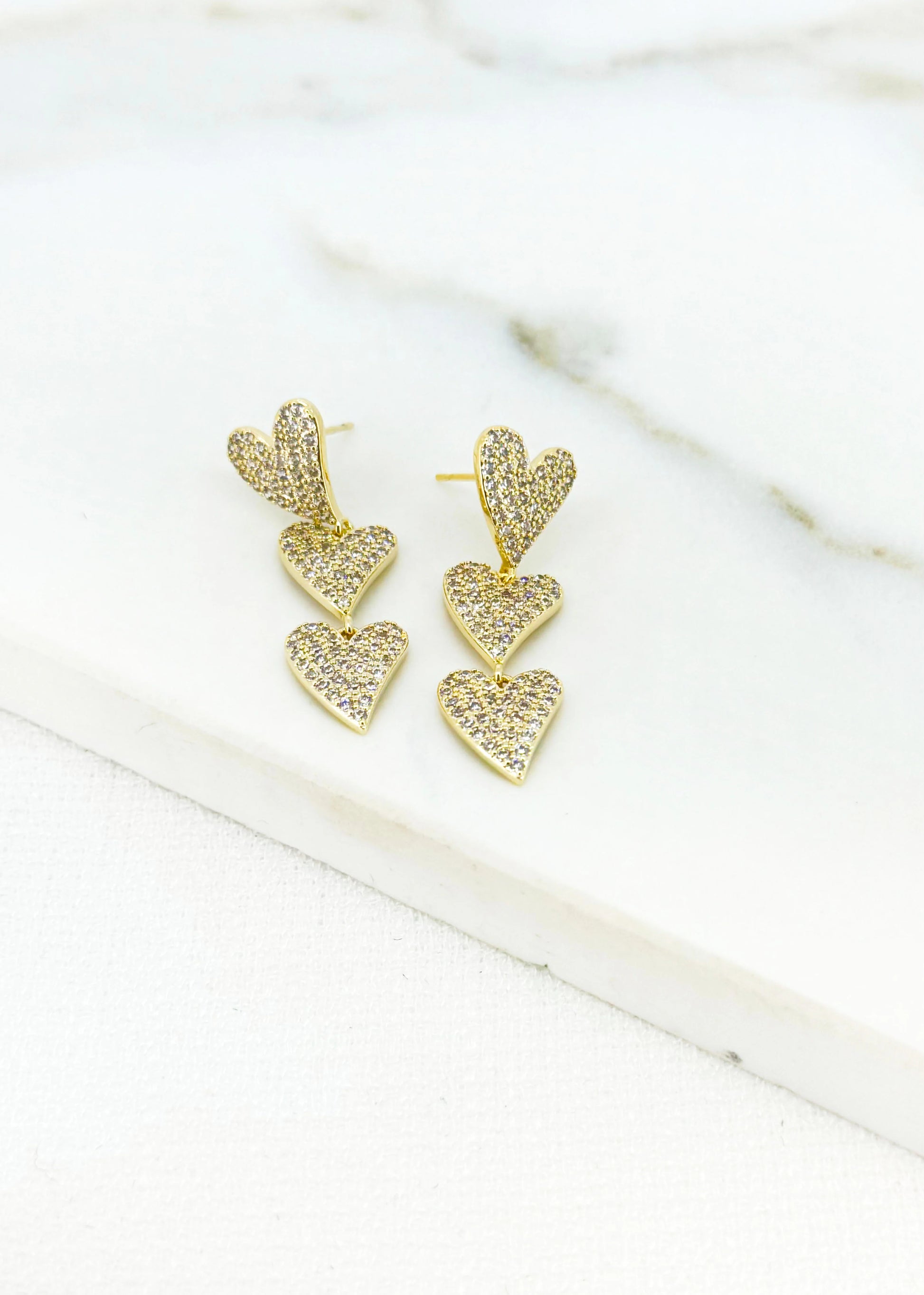 Envy Gold Diamante Triple Heart Earrings
