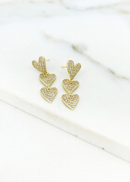 Envy Gold Diamante Triple Heart Earrings