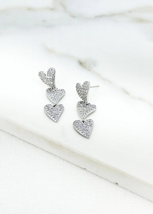 Envy Silver Diamante Triple Heart Earrings