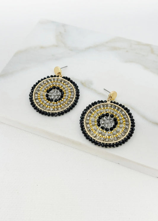 Envy Gold Black and Taupe Faceted Bead Circular Earring