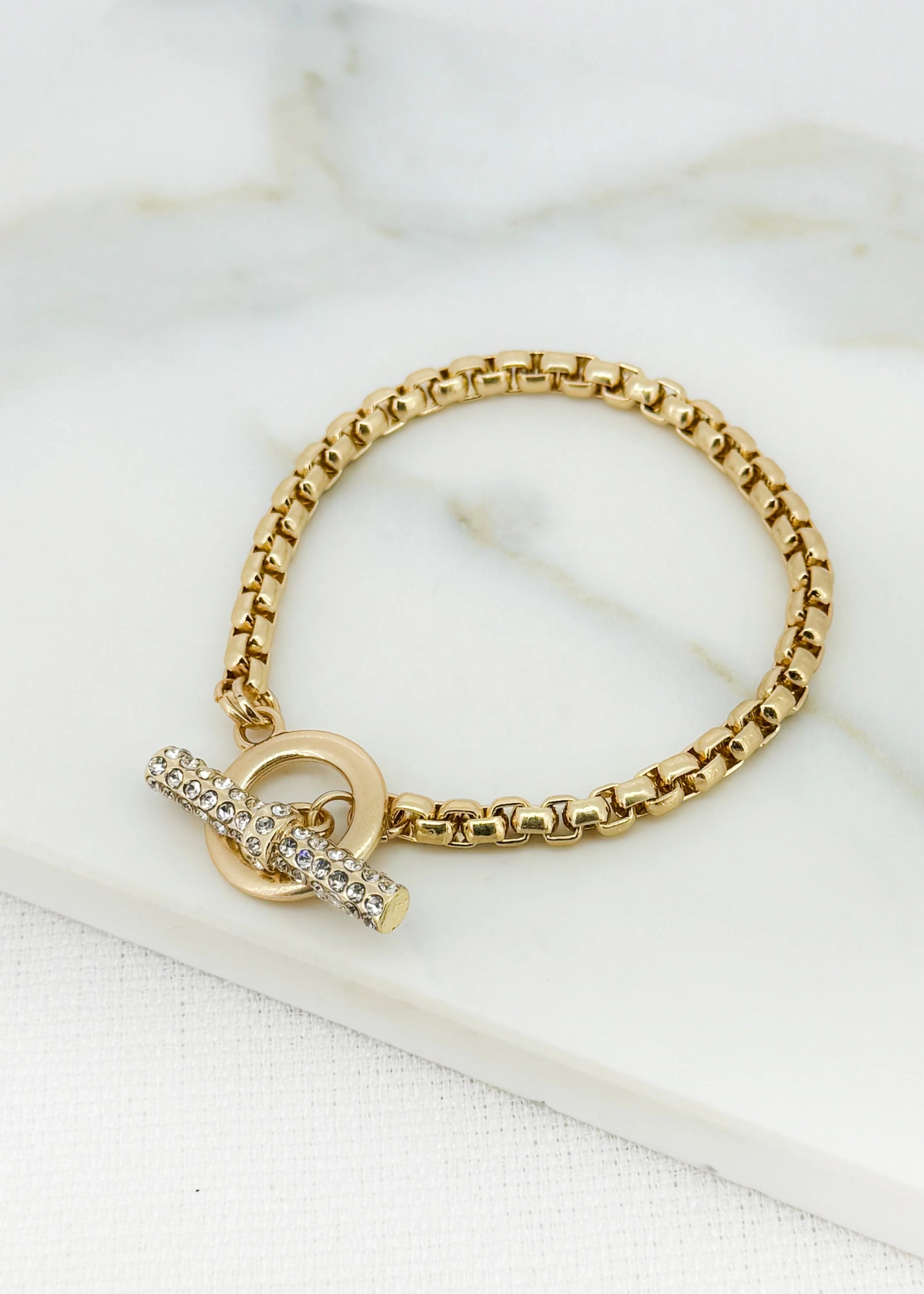 Envy Gold Bracelet with Diamante T-Bar