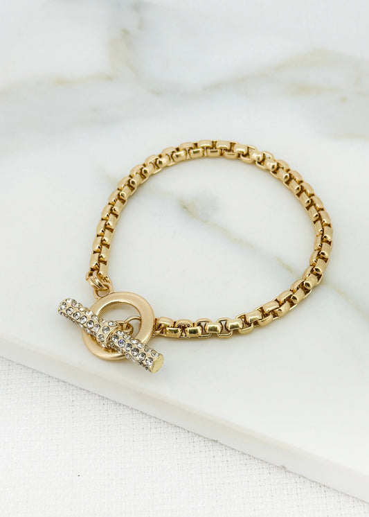 Envy Gold Bracelet with Diamante T-Bar