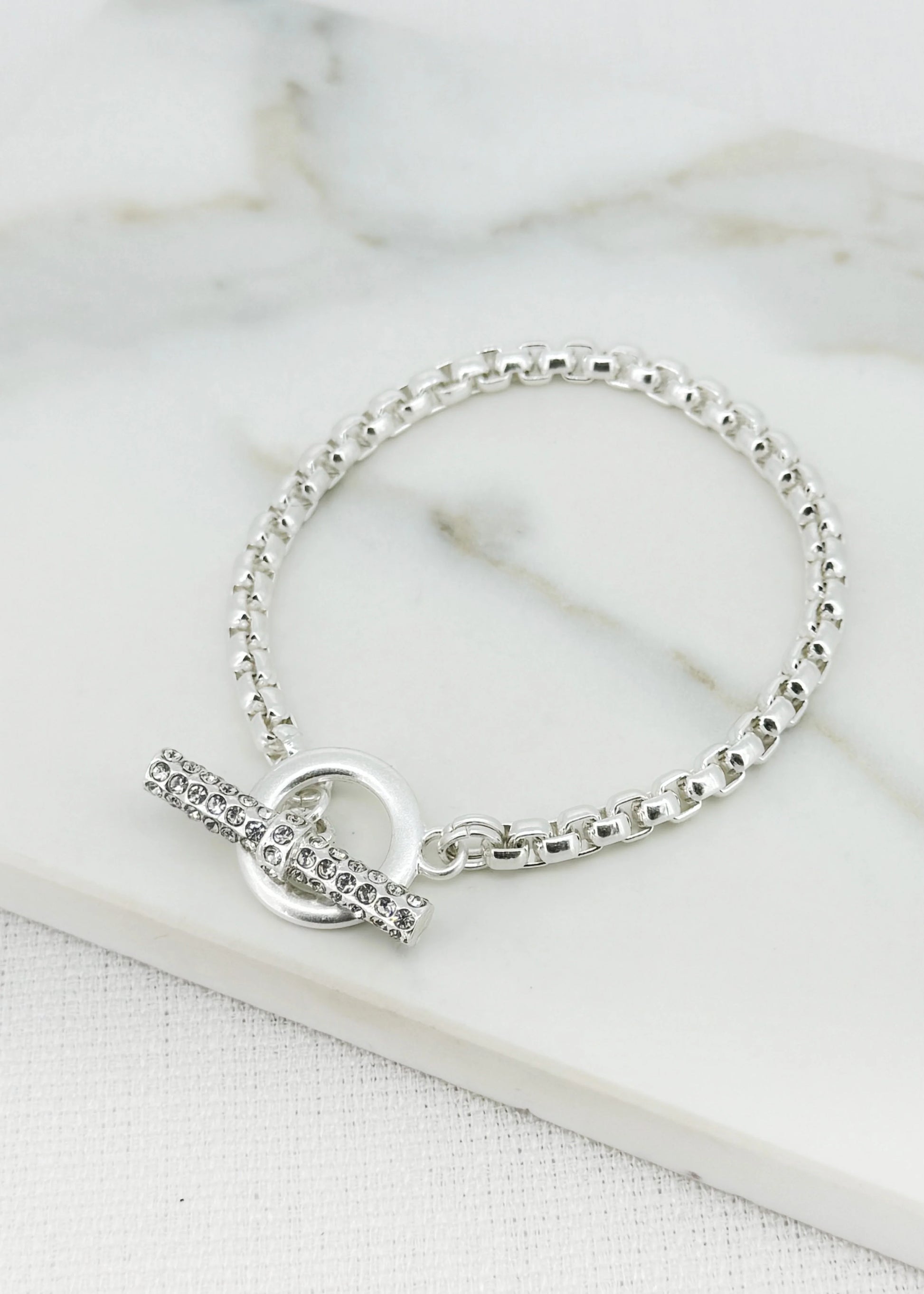 Envy Silver Bracelet with Diamante T-Bar