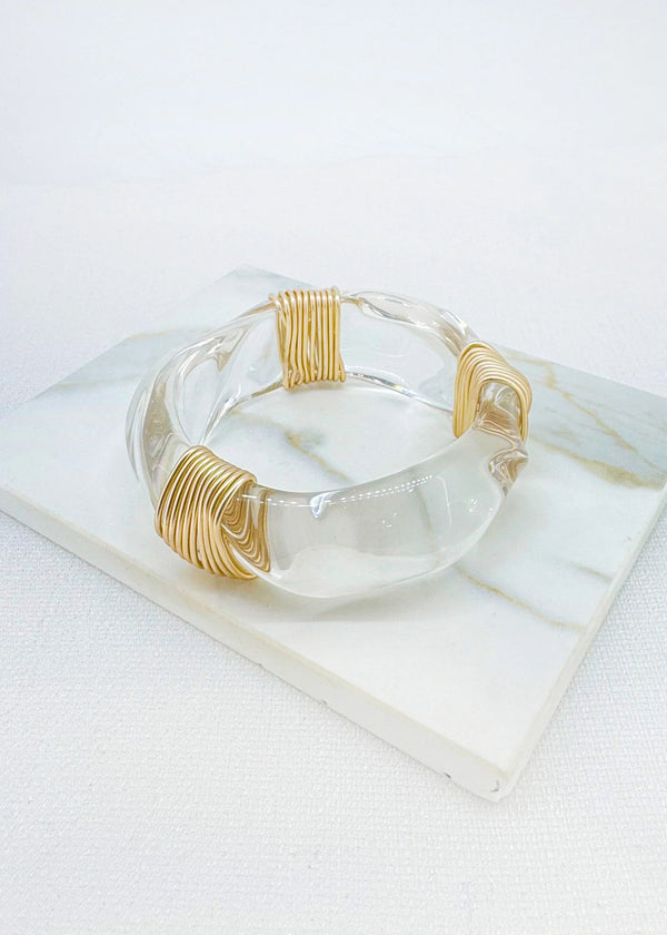 Clear Resin Bangle with Gold Detail