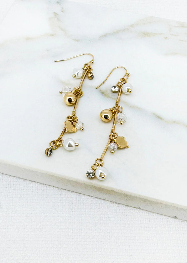 Gold Pearl & Crystal Dropper Earring