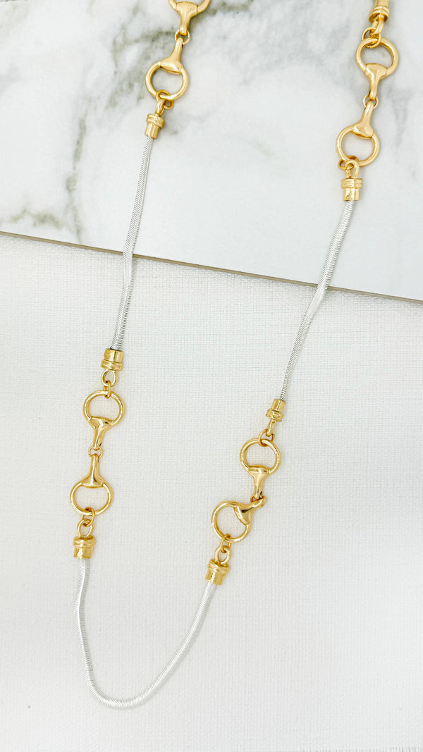 Envy Long Silver Snake Chain Necklace with Silver Soft Bit Design