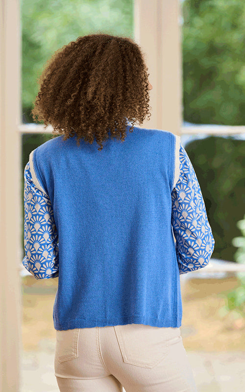 Mimi Cashmere Blend Contrast Trim Tank Top | French Blue & Ivory