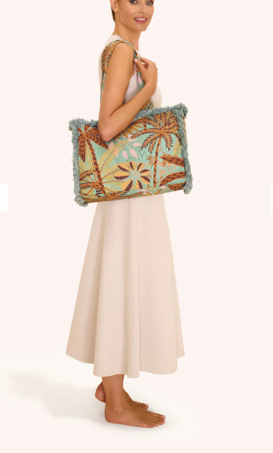 Fringed Box Tote Bag | Patterned Palms