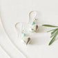 Silver Heart Drop Earrings with Mint Glass Bead