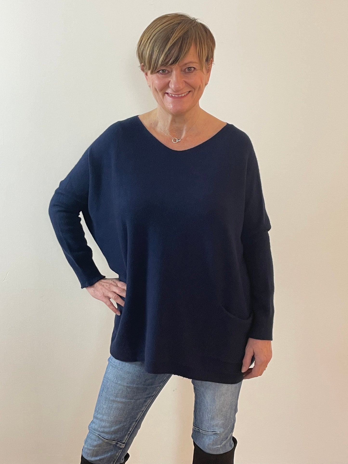 Long Slouchy Jumper with Pockets | Navy