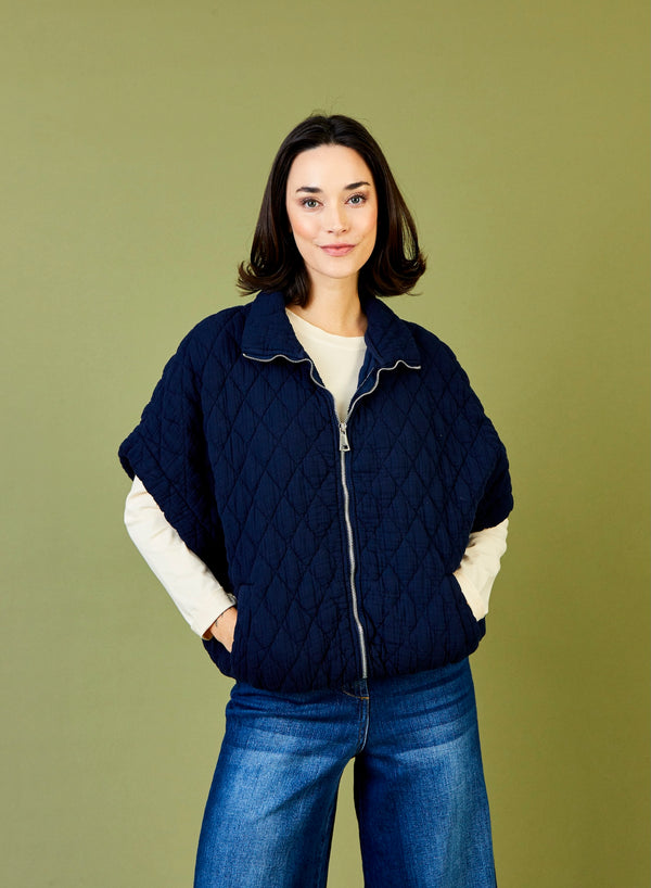 Suzy D Charlston Quilted Short Sleeve Jacket | Navy
