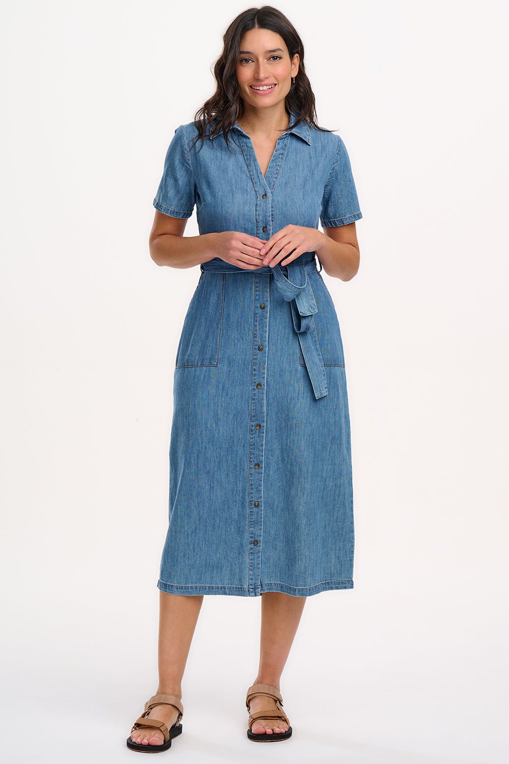 Cloretta Midi Shirt Dress | Mid Blue Denim