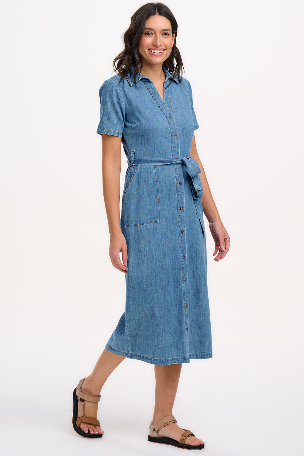 Cloretta Midi Shirt Dress | Mid Blue Denim