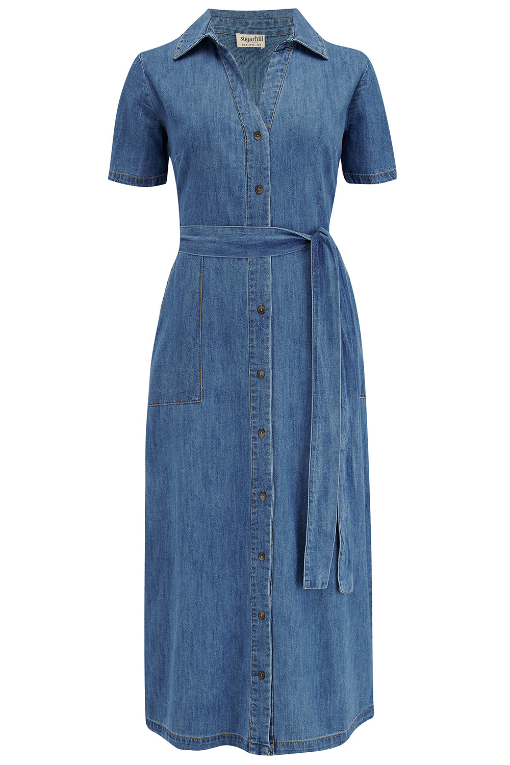 Sugarhill Cloretta Midi Shirt Dress | Mid Blue Denim
