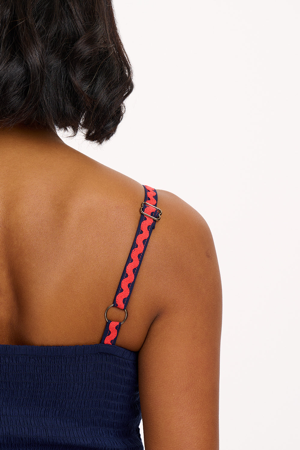 Penrose Shirred Sundress | Navy Rainbow Ric Rac