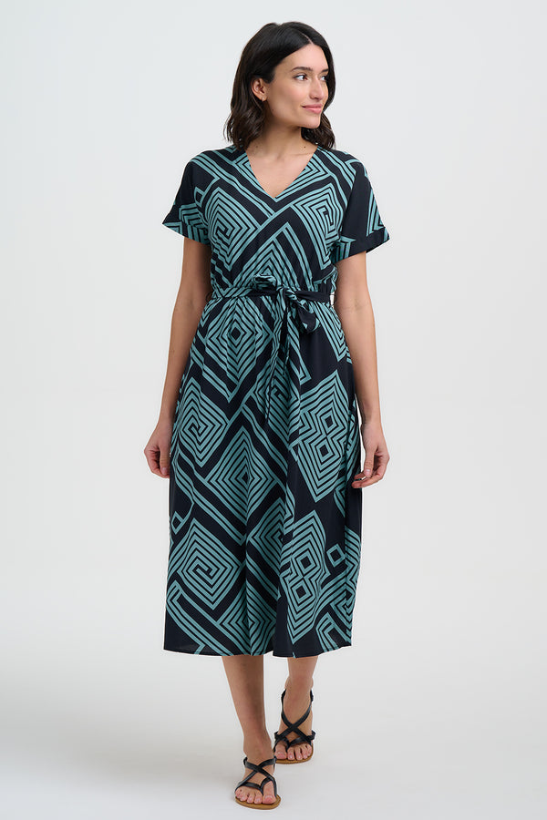 Sugarhill Brighton Bethan Midi dress | Black/Green Geometric Lines