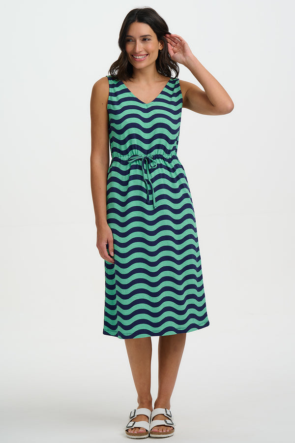 Gilly Jersey Midi Dress | Green Lagoon Wave