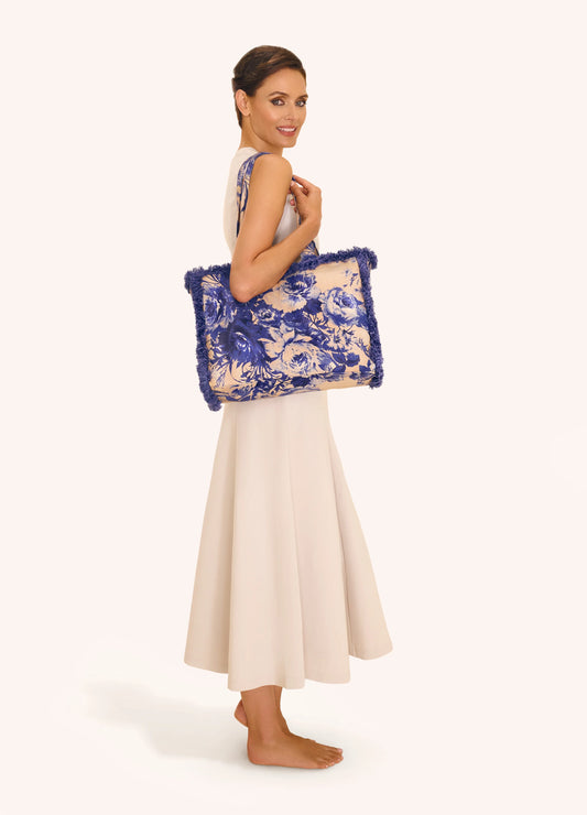 Fringed Box Tote Bag | China Blue Blooms