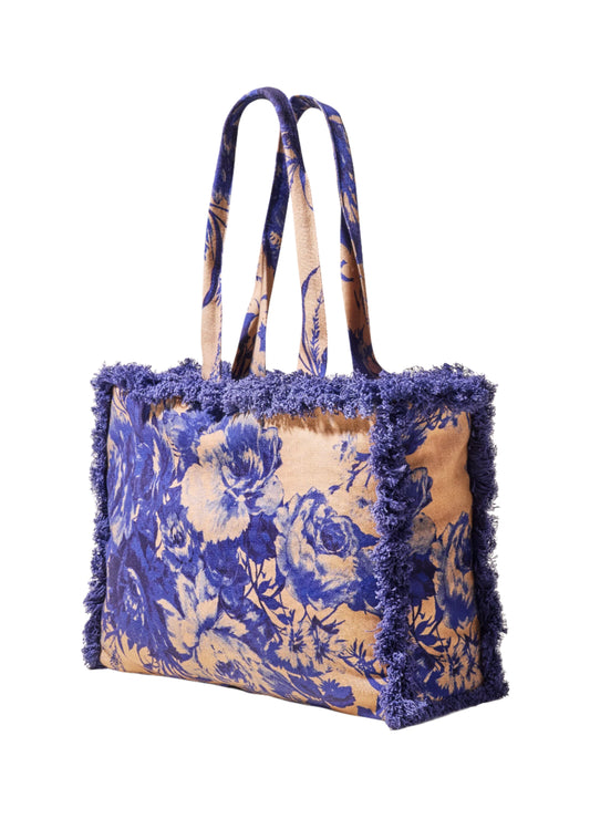 Powder Fringed Box Tote Bag | China Blue Blooms