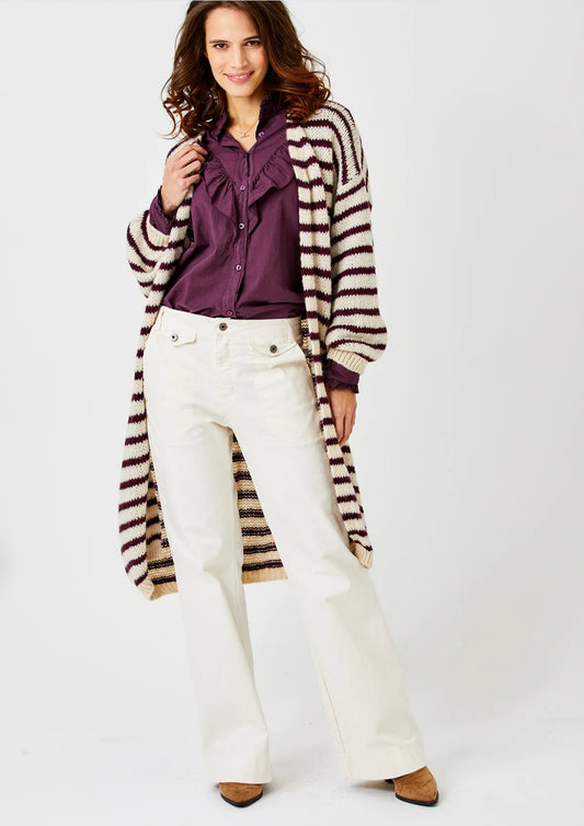 Flo Soft Knit Striped Long Cardigan