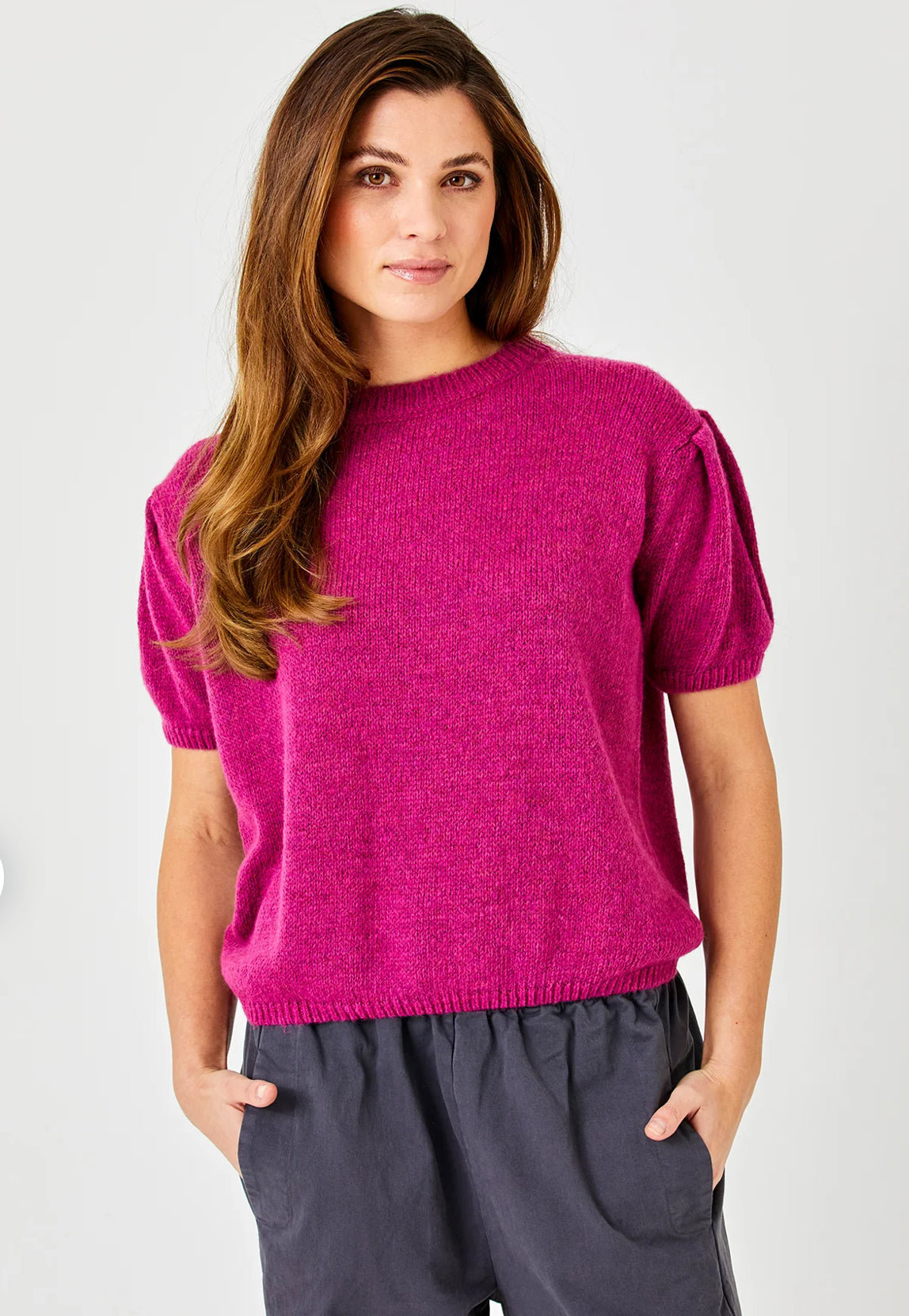 Suzy D Liliana Puff Sleeve Knit | Damson