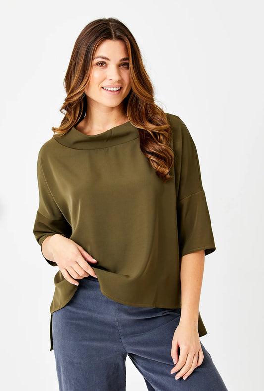Audrey Cowl Neck Top | Olive