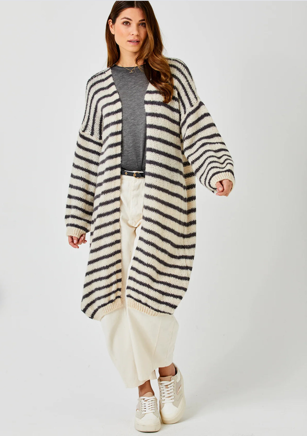 Flo Soft Knit Striped Long Cardigan
