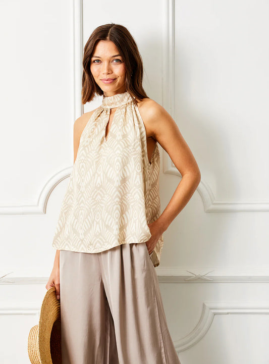 Goldina Satin Print Halter Neck Sleeveless Top