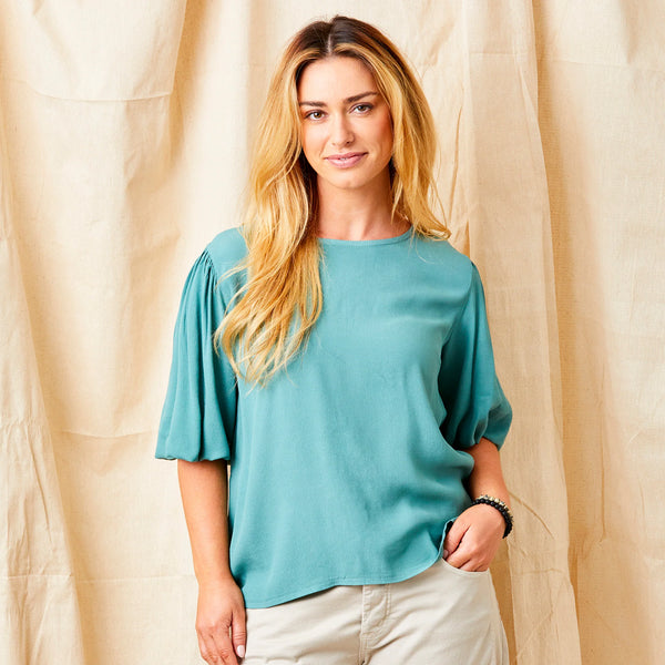 Greta Crepe Flared Short Sleeve Top