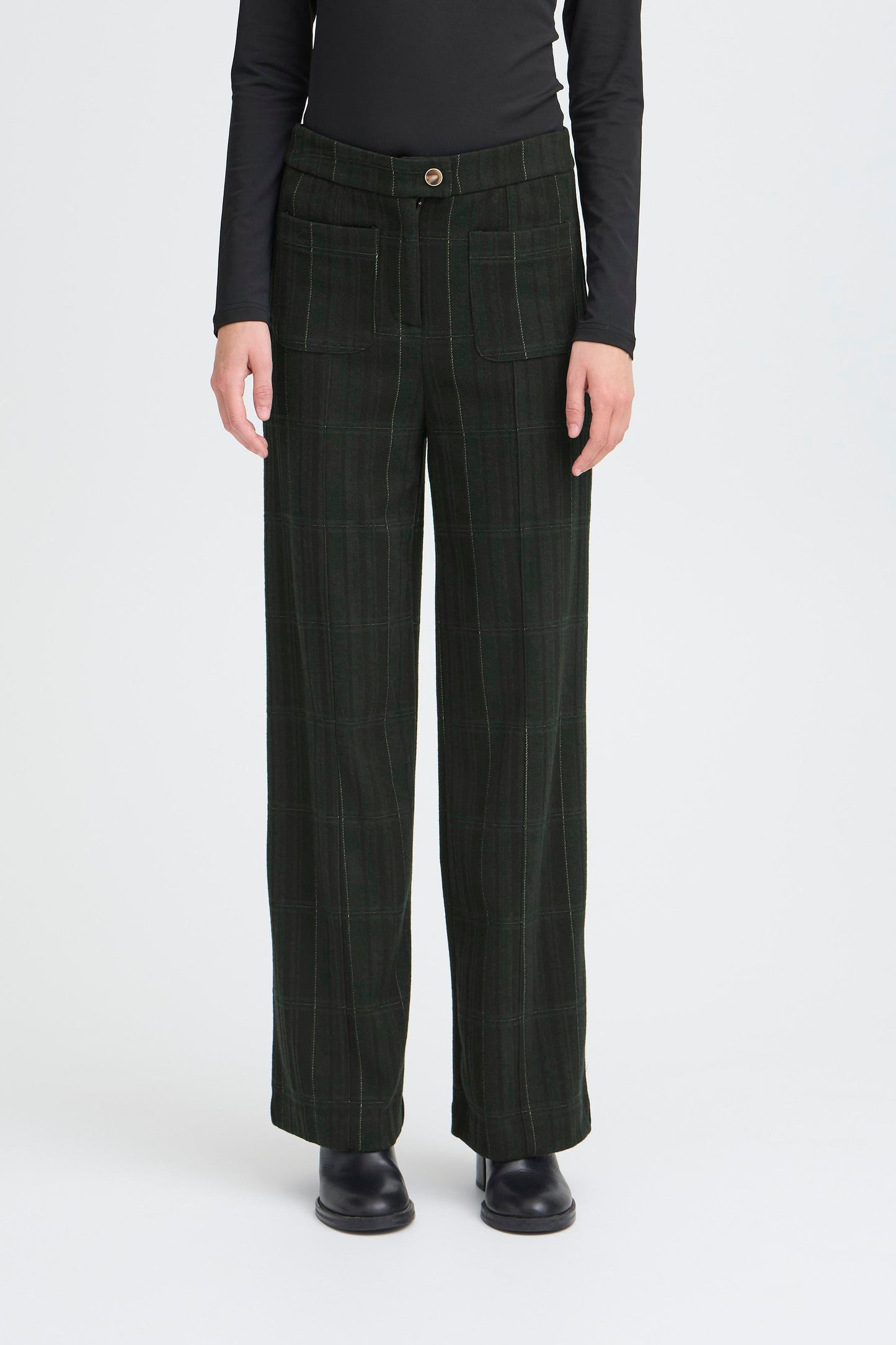 Ihkate Woolley Trousers | Black & Green Check