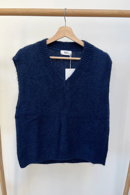 OST Tessa Knitted Mohair Mix Vest | Navy