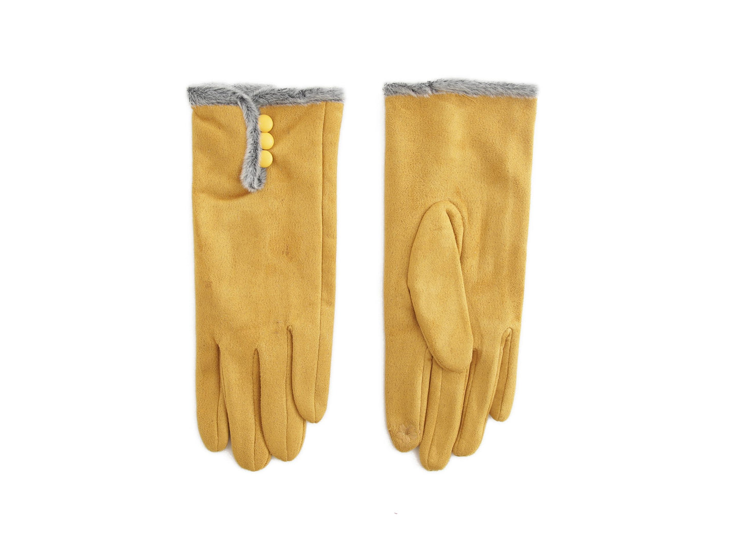 3 Button Faux Fur Trimmed Gloves | Mustard