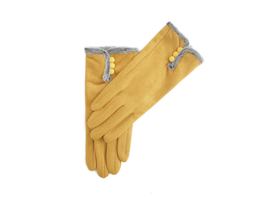 Mustard 3 Button Faux Fur Trimmed Gloves 