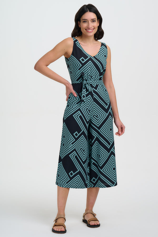 Sugarhill Brighton Lamiah Jumpsuit | Black/Green Geometric Lines