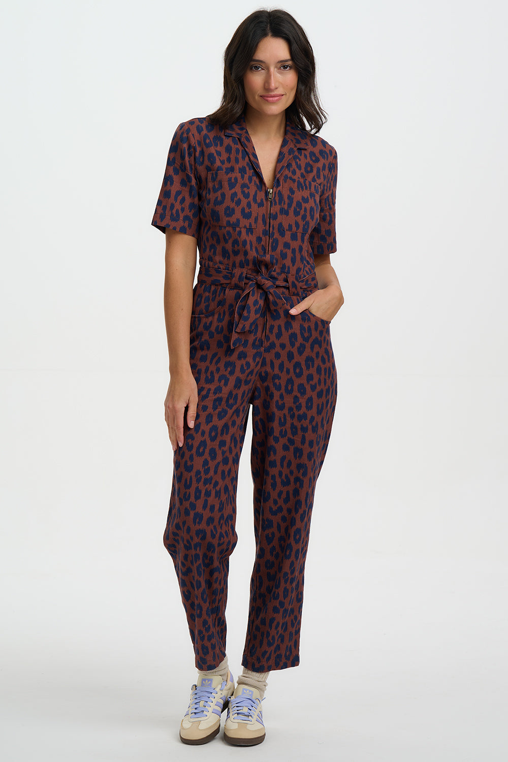 Meredith Boilersuit | Rust/Navy Ikat Leopard – The Tog Boutique