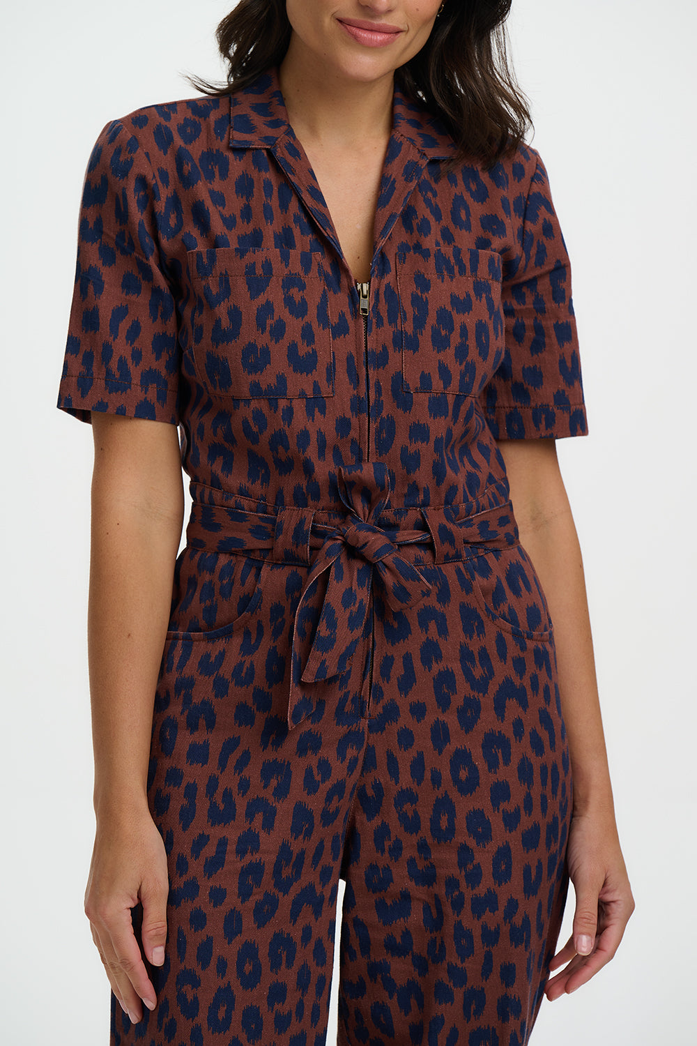 Meredith Boilersuit | Rust/Navy Ikat Leopard – The Tog Boutique